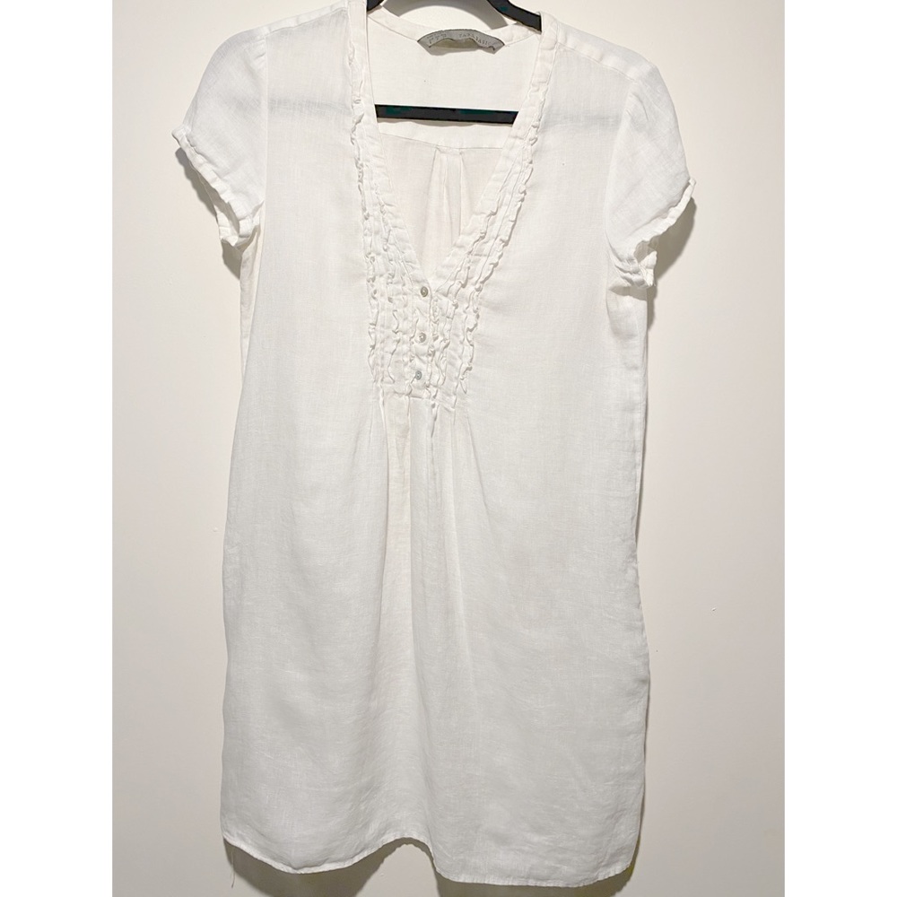 Zara Basic White linen dress w button detailing-S